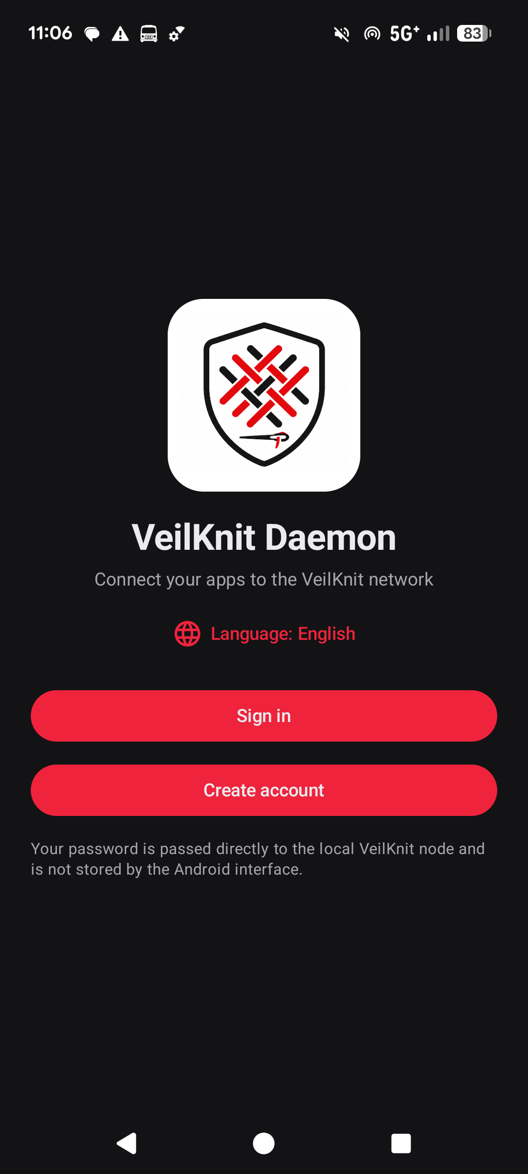 VeilKnit Daemon start screen